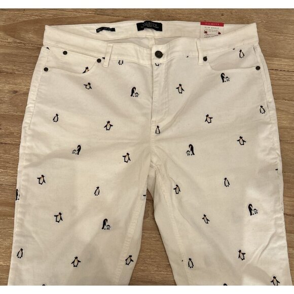 NEW Talbots Flawless Slim Ankle Corduroys Embroidered Penguin 16P 36x26 Ivory - Picture 2 of 5